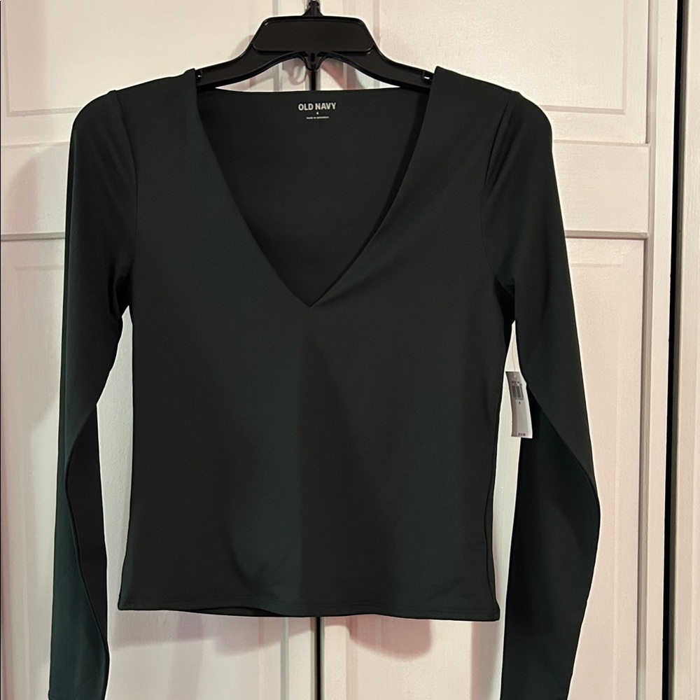 Old Navy Women's Deep Green V-Neck Long Sleeve Top